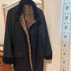 Black Coat with Faux Fur Collar